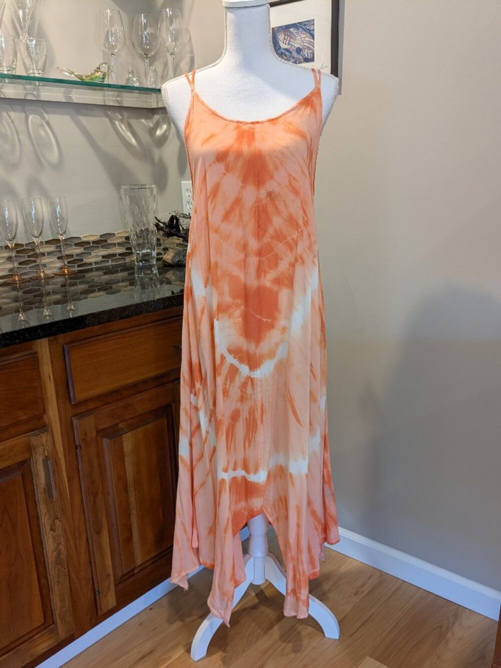 NEW Tie Dye Coverup Swimsuit Cover up Dress Handkerchief Hem Strappy Back NWT